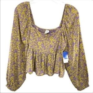 Abound Prairie Liberty Floral Crop Smock Top New